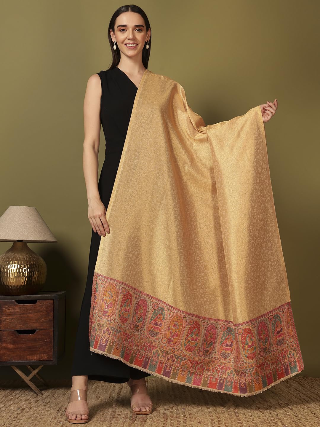 Pashmoda Women Silsila Zari Kaani Fine Wool Shawl (Size: 40x80in, 101x203cm) ZSS03