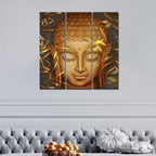 VIBECRAFTS 3 Pieces Spiritual Buddha Face Canvas Wall Painting Fitted With Wooden Frame For Home | Office | Living Room | Gifts (PTVC3Pcs1_9595)