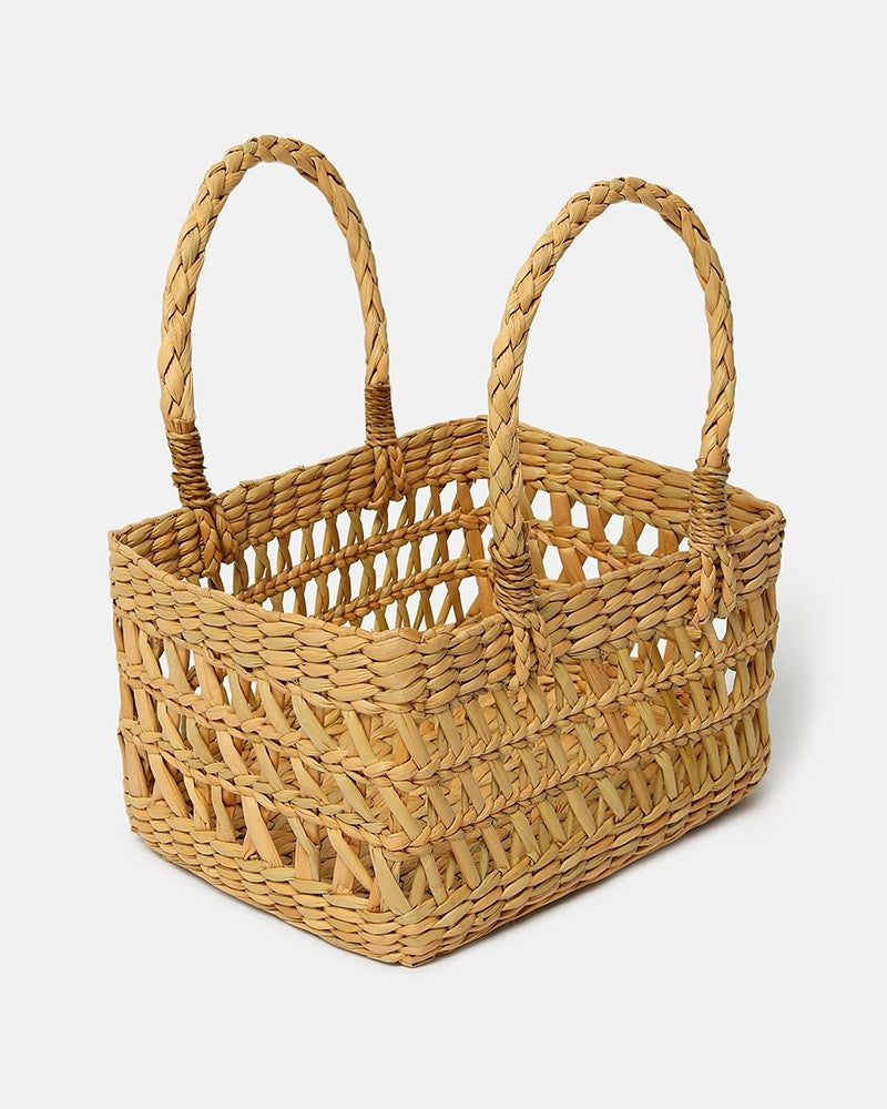 Natural Seagrass Jali Fruit Hamper Basket for Kitchen, Dining, and Decorative Storage