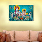 VIBECRAFTS 2 Pieces Beautiful Shree Radha Krishna Canvas Wall Painting Fitted With Wooden Frame For Home | Office | Living Room | Gifts(PTVC2Pcs1_17509)