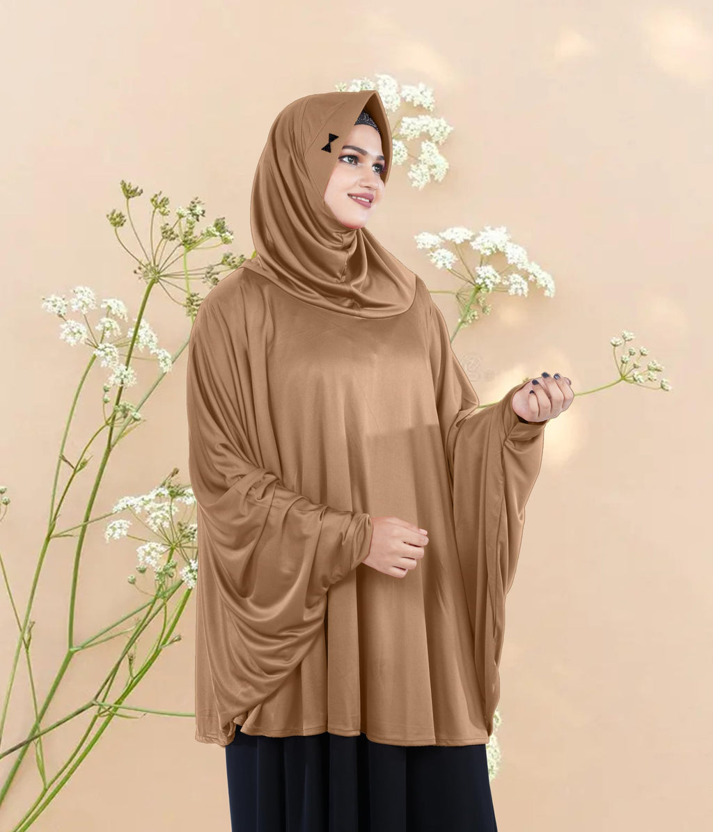 Mehar Hijab's Modest Women's Stylish Instant Sleeve Hijab Solid Polycotton Feel Good Fabric HANANA Sleeve Hijab Free Size (Gold)