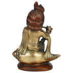 SVARUP Brass Krishna Bhagwan Sitting on Counch Shankh in Multi Color Height 8 Inch