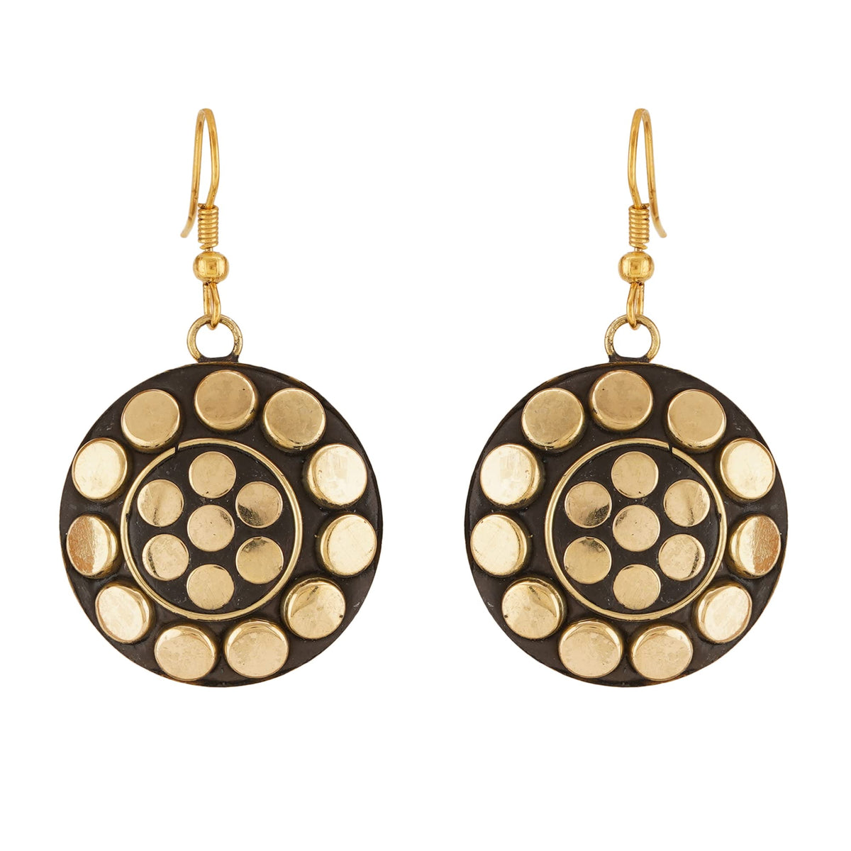 Shreyadzines Non-precious Metal Dangling Handmade Lightweight Hook Tibetan Style Earrings for Women (Gold)