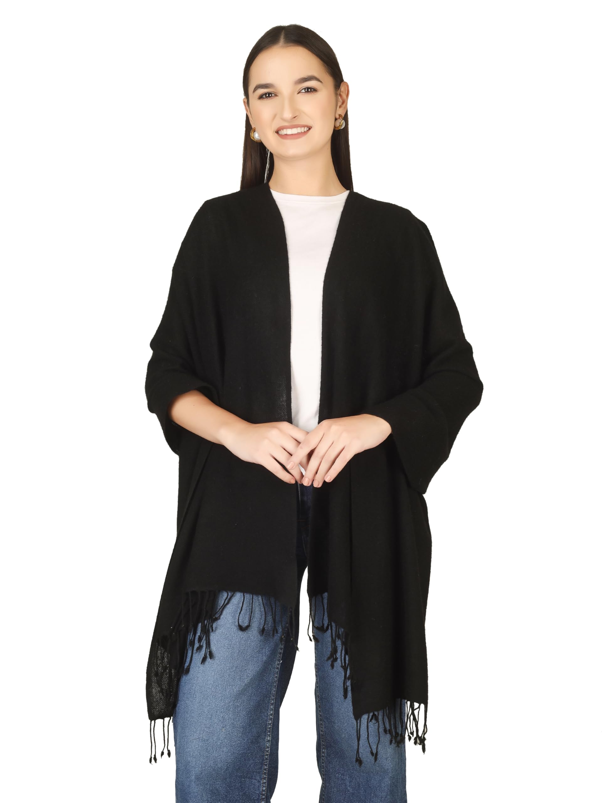VERAME Pure Pashmina Stole for Women | Thick & Ultra Soft Solid Winter Shawl | Luxury Plain Warm Pashmina Wrap for Winter, Weddings and Parties (BLACK)