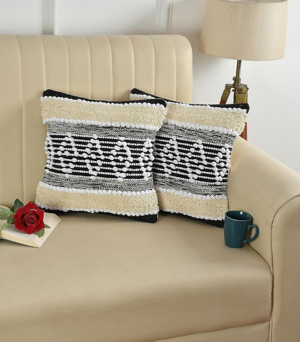 Furnistitchs Premium Decorative Throw Cushion Pillow Cover Boho Home Decor - Living Room Bedroom Couch Sofa Cushion Covers 16 inch x 16 inch (2, Black Kites)
