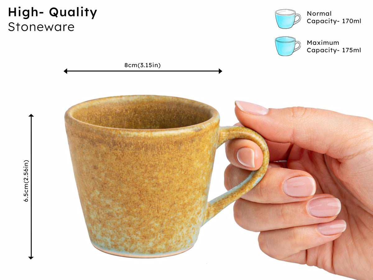 Bodhi House Handcrafted Ceramic Tea Cup Set of 4, 175Ml, Turquoise Copper