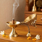 DSH Brass Dhuna Burner for Loban Traditional Dhoop Dani Sambrani Incense Dhuni Holder for Pooja, Spiritual Rituals & Home Purification