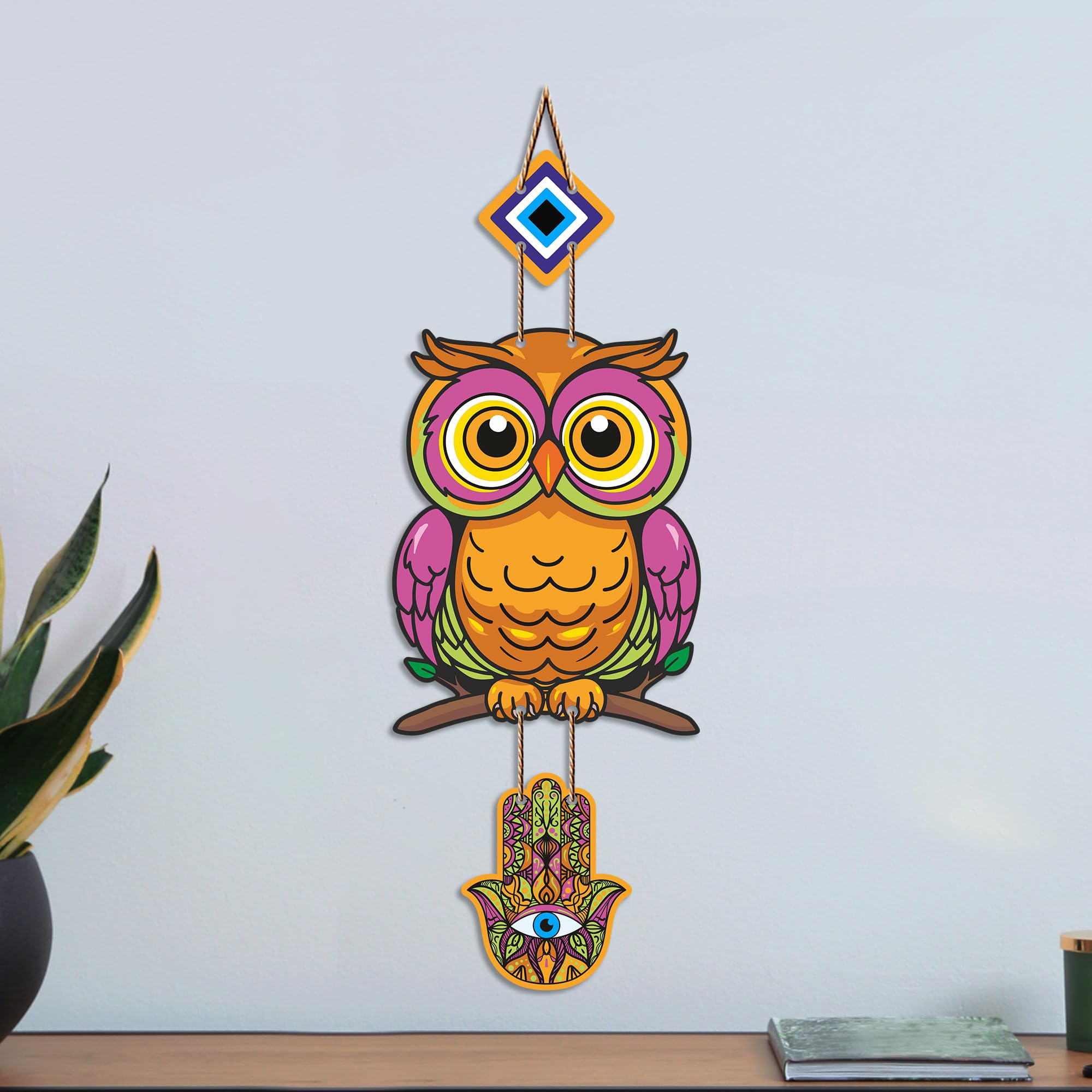 Artvibes Owl Evil Eye Protection Wall Hanging for Home Entrance | Lucky Owl MDF Nazar Battu Decor | Decorative Vastu Wall Art for Bedroom | Office | Balcony & Living Room | Home Accent (WH_8528N)