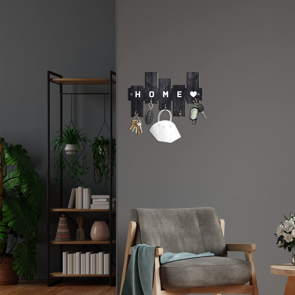 Artvibes Unique Stylish Wooden Key Holder for Wall Decor with Stylish Stainless Steel 5 Hooks Beautiful Key Organizer for Home Decoration(KH_806N)