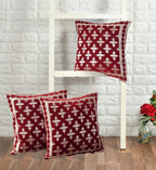 DECOMIZER Jacquard Geomteric Cushion Covers 24 Inch X 24 Inch Set Of 3 Ethnic Motifs 240 TC Cushion Covers,Design- Plus,Color- Maroon