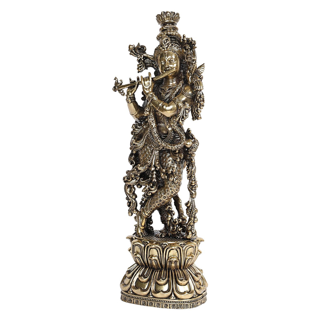 ARTVARKO Lord Large Krishna God Brass Murti Statue of Love Flute Playing Home Décor Living Pooja Room Mandir Temple 12 Inch