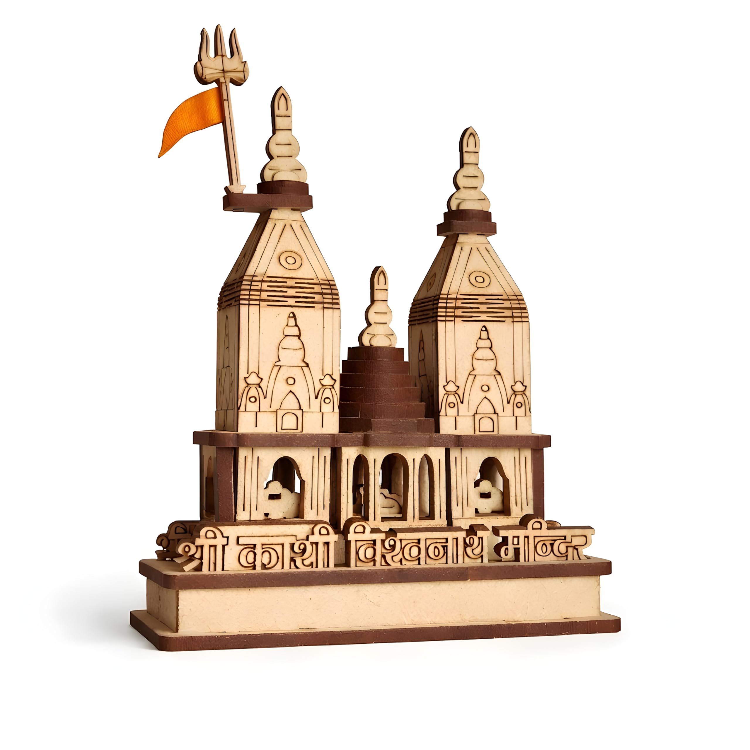 ​Kashi Vishwanath Temple Varanasi 3D Wooden Model - Handcrafted Pine MDF Replica for Home Decor, Pooja Room & Gifting (14 x 13 cm) - Brown