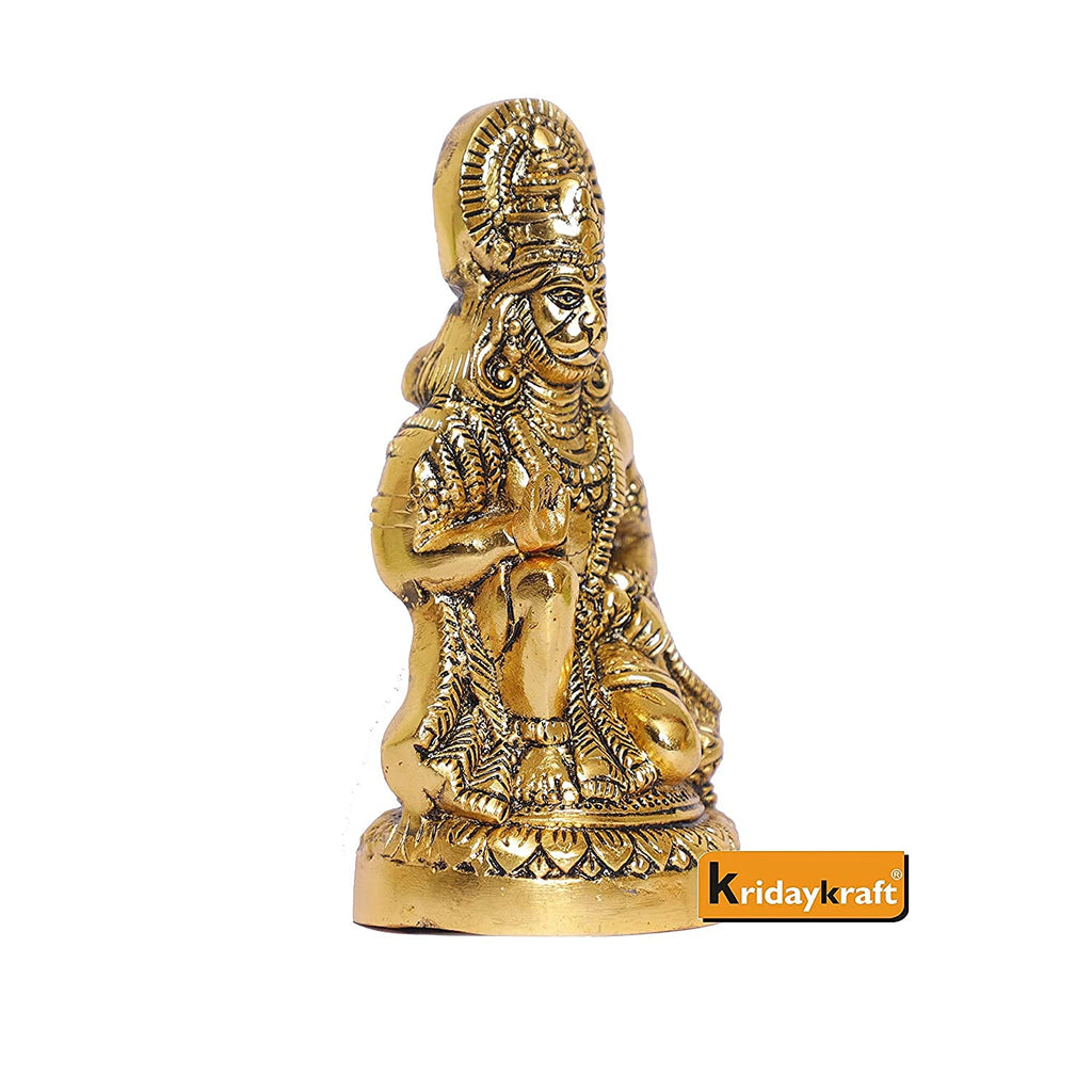 KridayKraft Metal Hanuman Ji Statue Sitting Idol Bajrangbali Murti Gift Article Decorative Showpiece, Gold Plated, 1 Piece.