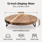 WILDMOS Decorative Round Wood Riser For Display,Pedestal Tray For Home Or Kitchen And Bathroom Countertop Organizer,Farmhouse Kitchen Counter Decor Tray. (12-Inch), Brown