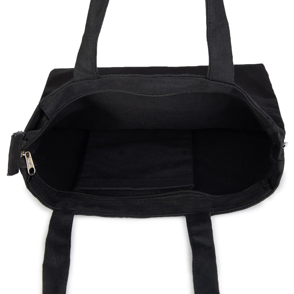 DANIOO DON'T WORRY WE CARRY Canvas Tote Bag For Women, Multipurpose Handbags For Women With Zipper And Pocket For Travel, Shopping And College Tote Bag (Black Owl), White & Black