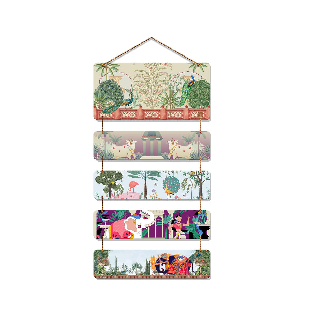 Artvibes Dancing Woman Elephant & Peacock Royal Folk Art Wooden Wall Hanger for Home Decor | Handcrafted Art | Festive Decor | Aesthetic Wooden Decor | Paintings For Wall | Ideal Gifts (WH_6727N)