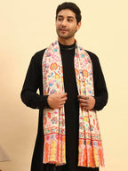 Pashmoda Men Royal Embers Fine Soft Bamboo Fibre Stole, Multicoloured Design, Evening Wrap, Luxury Pashmina Style Scarf, Wrap, Sustainable and Natural Fabric (Size 28x80, Cream colour) MISST33