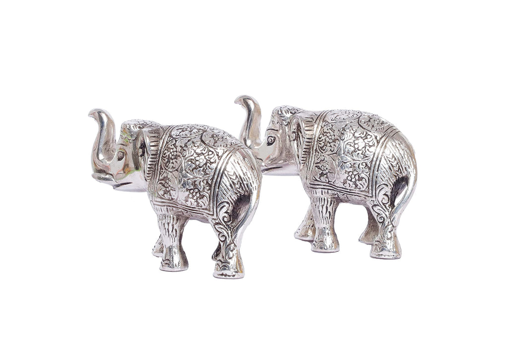 KridayKraft Metal Elephant Polish Set for Showpiece Enhance Your Home, Office, Table Decorative (Silver, Medium) - 2 Pieces