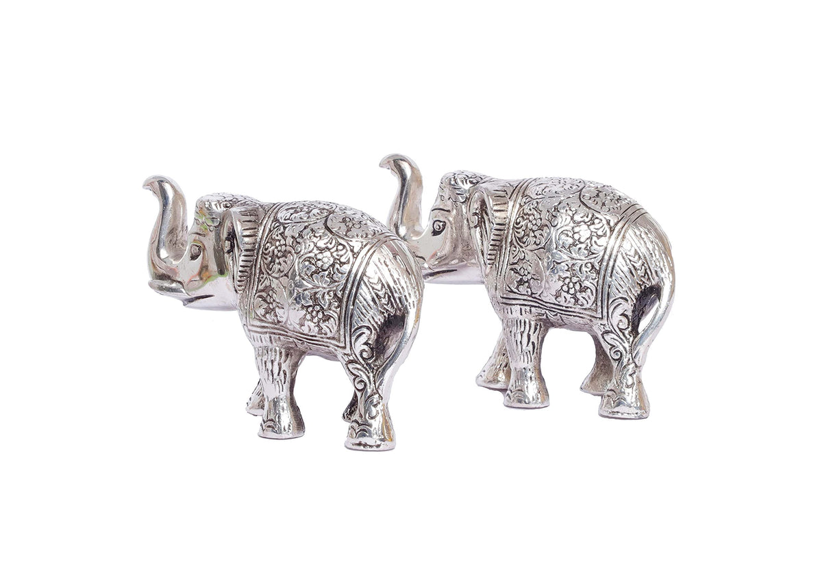 KridayKraft Metal Elephant Polish Set for Showpiece Enhance Your Home, Office, Table Decorative (Silver, Medium) - 2 Pieces