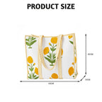 MOMISY Handmade Quilted Cotton Tote Bag for Women Reusable Shopping & Travel Bag Floral Block Print Shoulder Handbag Lightweight Daily Carry Bag (Marigold)