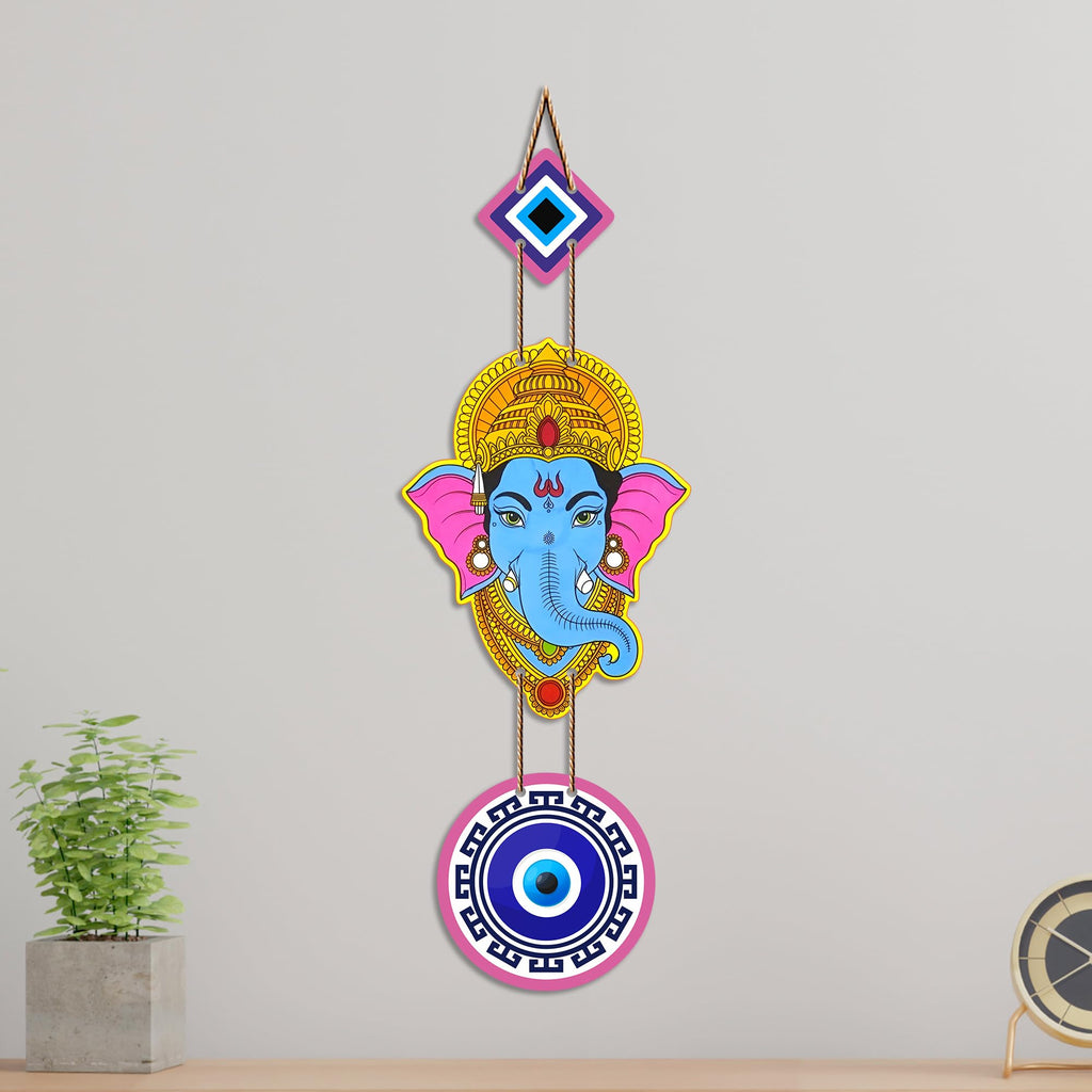 Artvibes Lord Ganesha Evil Eye Wall Hanging for Main Door Entrance Decor | Nazar Dosh Protection Hanging for Home Temple Living Room | Office | Vastu Blessing Positive Energy Decorative Art (WH_8562N)