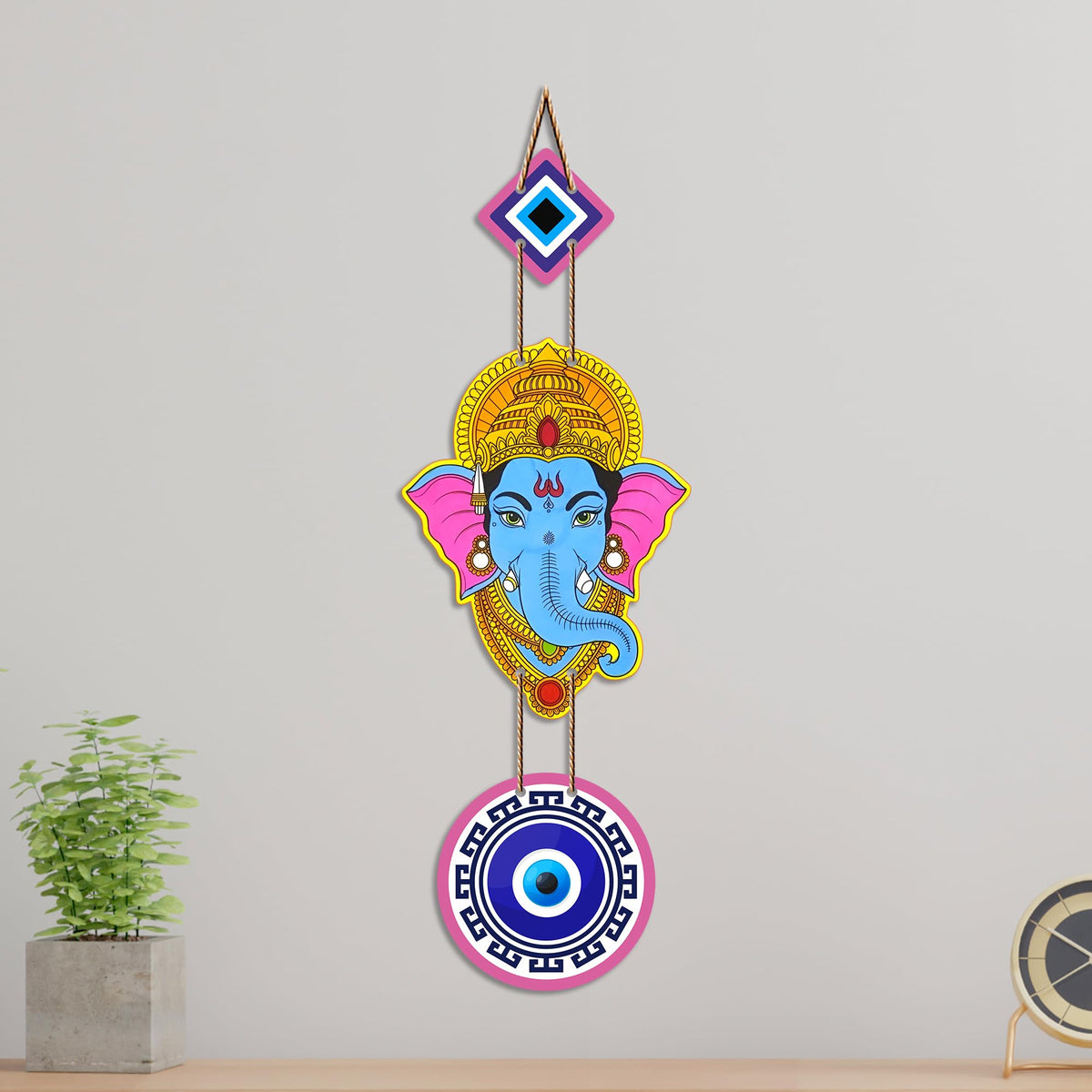 Artvibes Lord Ganesha Evil Eye Wall Hanging for Main Door Entrance Decor | Nazar Dosh Protection Hanging for Home Temple Living Room | Office | Vastu Blessing Positive Energy Decorative Art (WH_8562N)