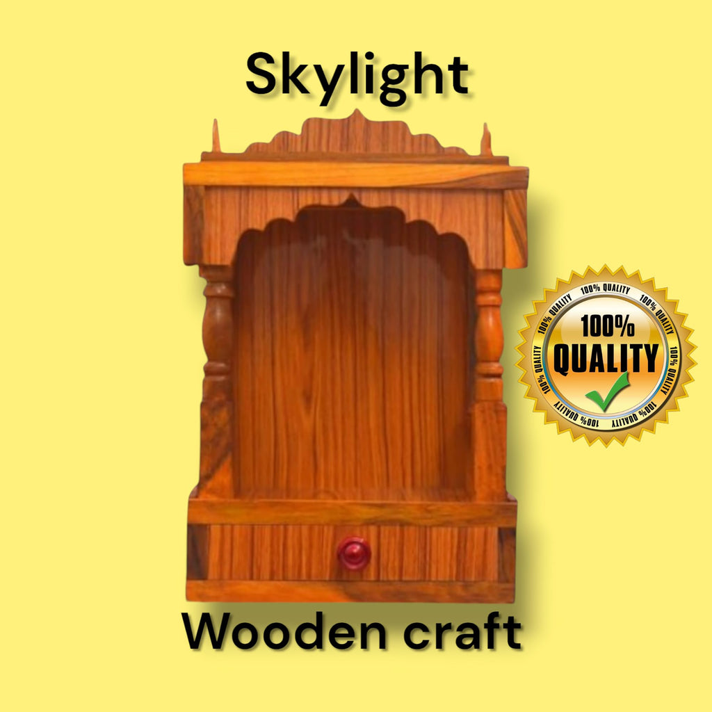 Skylight Wooden Temple, Traditional Wall-Mounted Mandir, Home Pooja Shrine with Decorative Arch