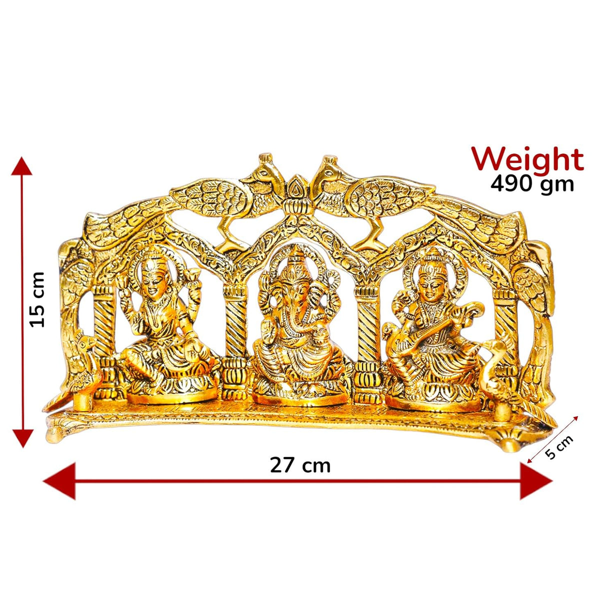 KridayKraft Laxmi Ganesh Saraswati Metal Statue Peacock Frame Looks Beautiful for Decor Your Home, Religious Idol Showpiece,Metal Laxmi Ganesha Murti for Diwali Poojan and Gifting Idol...