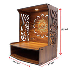 Heartily® Laabh Beautiful Wooden Pooja Stand for Home Temple and Office Puja Mandir - Wall Mounted with LED Spot Light - Size (H- 15.5, L- 11.5, W-11 in)
