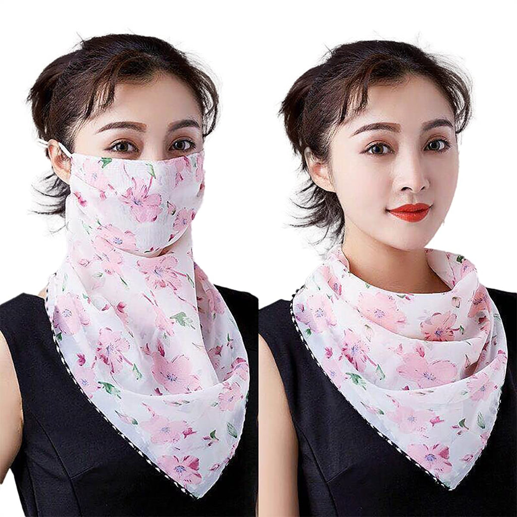 Youstylo Face Mask Scarf for Women Latest Sun Protection Outdoor Riding Protective Chiffon Floral Print Lightweight Scarves Masks (1107, Flower Print)