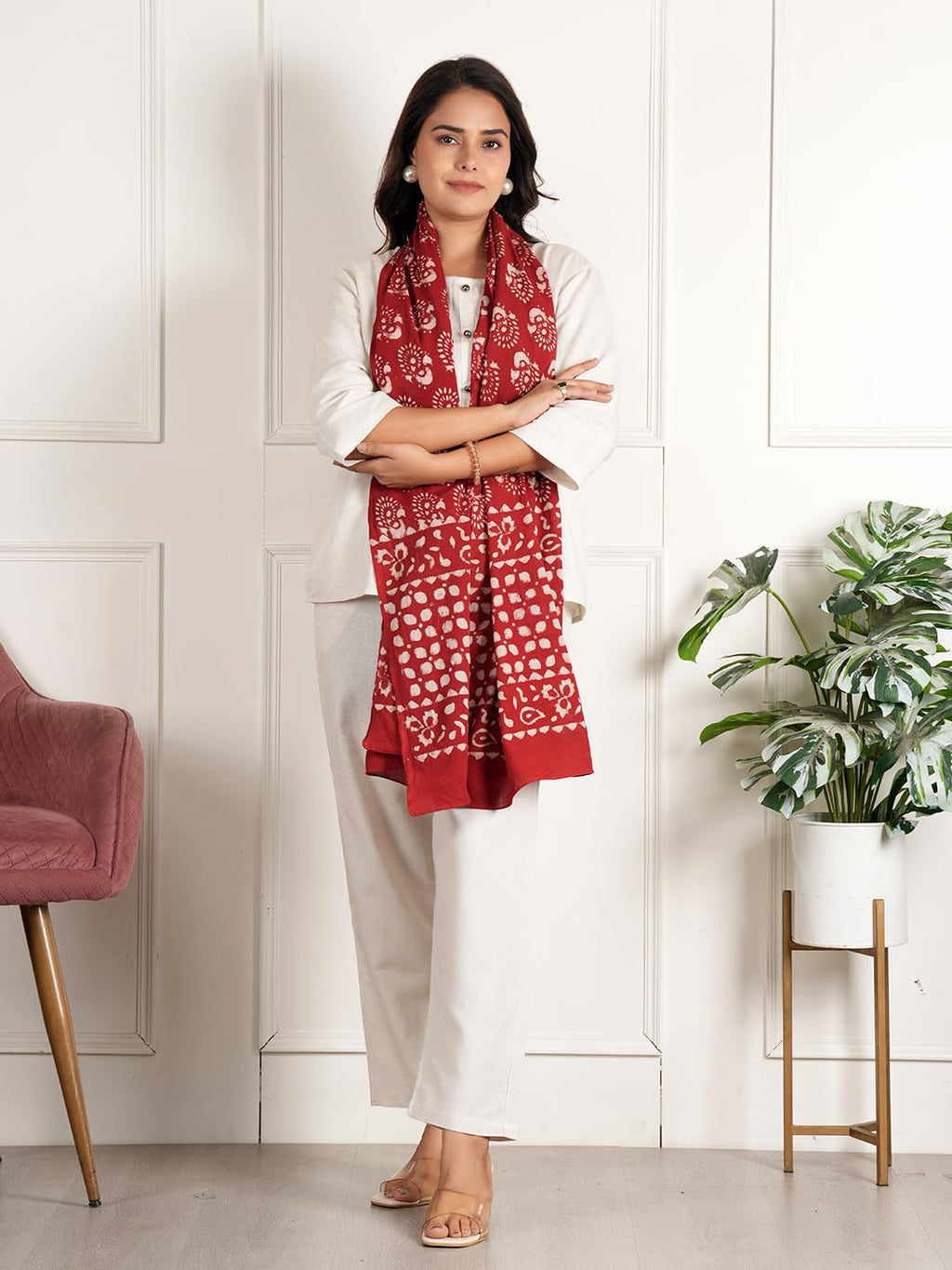 RAI SAHAB Fancy Scarf Lightweight & Comfortable for All Seasons(ST-62RED10)