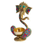 Svarup 8.5 Inch Multi-Color Brass Ganesha Diya: Ideal for Spiritual Lighting