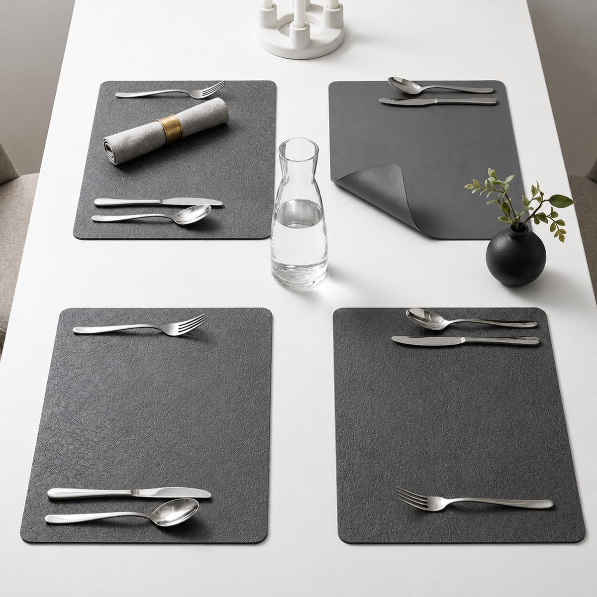 Upaado Premium Double-Sided PU Leather Placemats Set of 4 | Reversible Space Grey Table Mats | Waterproof Heat Resistant Dining Table Mats | Easy to Clean Non-Slip Placemats |45 x 30 cm Kafalo