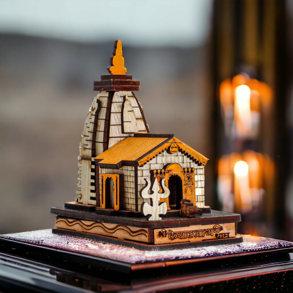 Maclarg Kedarnath Temple Model in Wooden 3D Miniature Full Colour Small 3.5 Inch Sculpture
