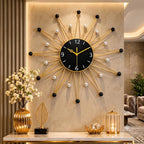 Mahira Artefacts Modern Sunburst Metal Wall Clock Black and Gold Decor