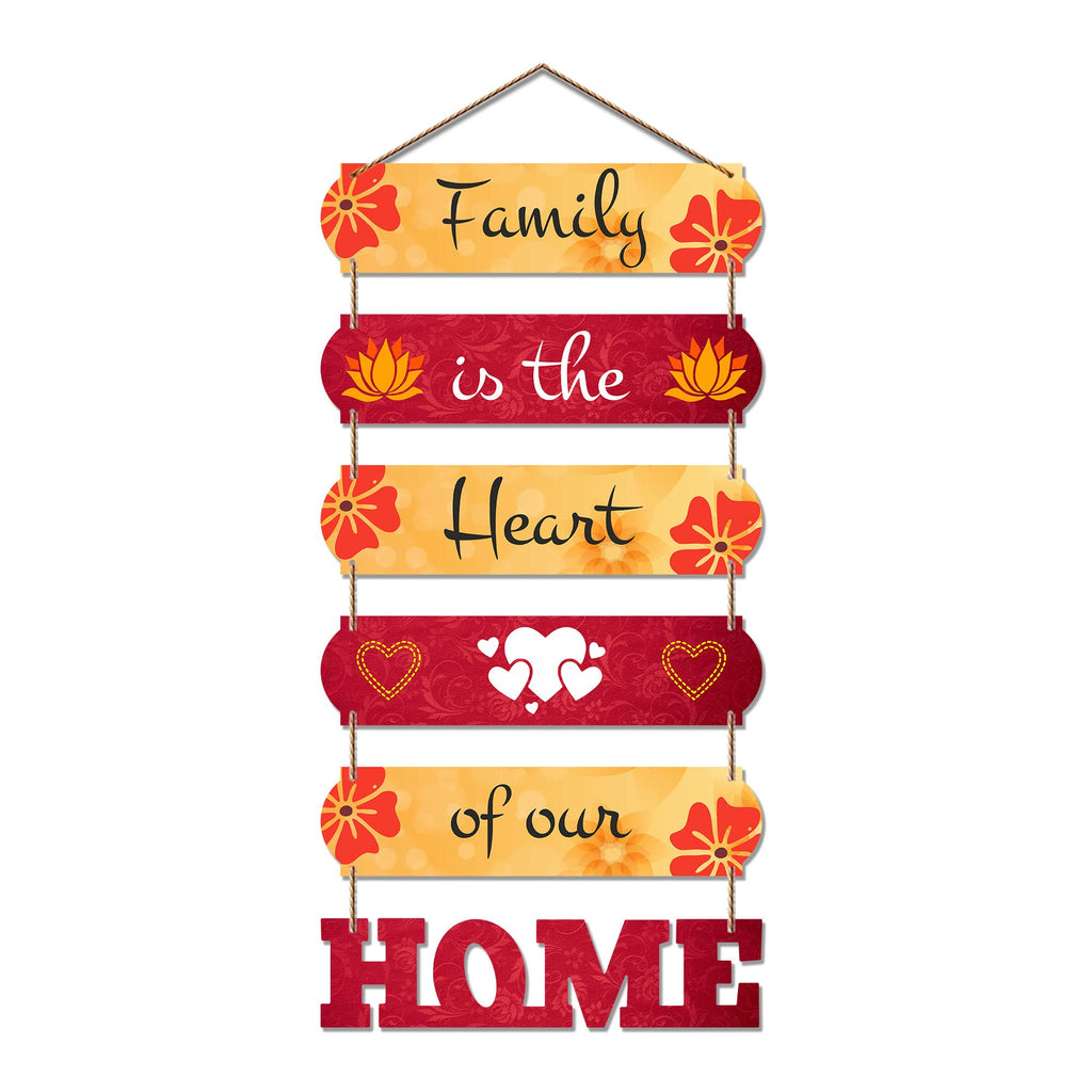 Artvibes Family Is the Heart Wooden Art Decoration item for Home | Decor Hanging Ornaments | Wall Art For Hall | Family Quotes Wall Hanging | Wall Poster | Quotes Decor Item | Art Prints (WH_6605N)