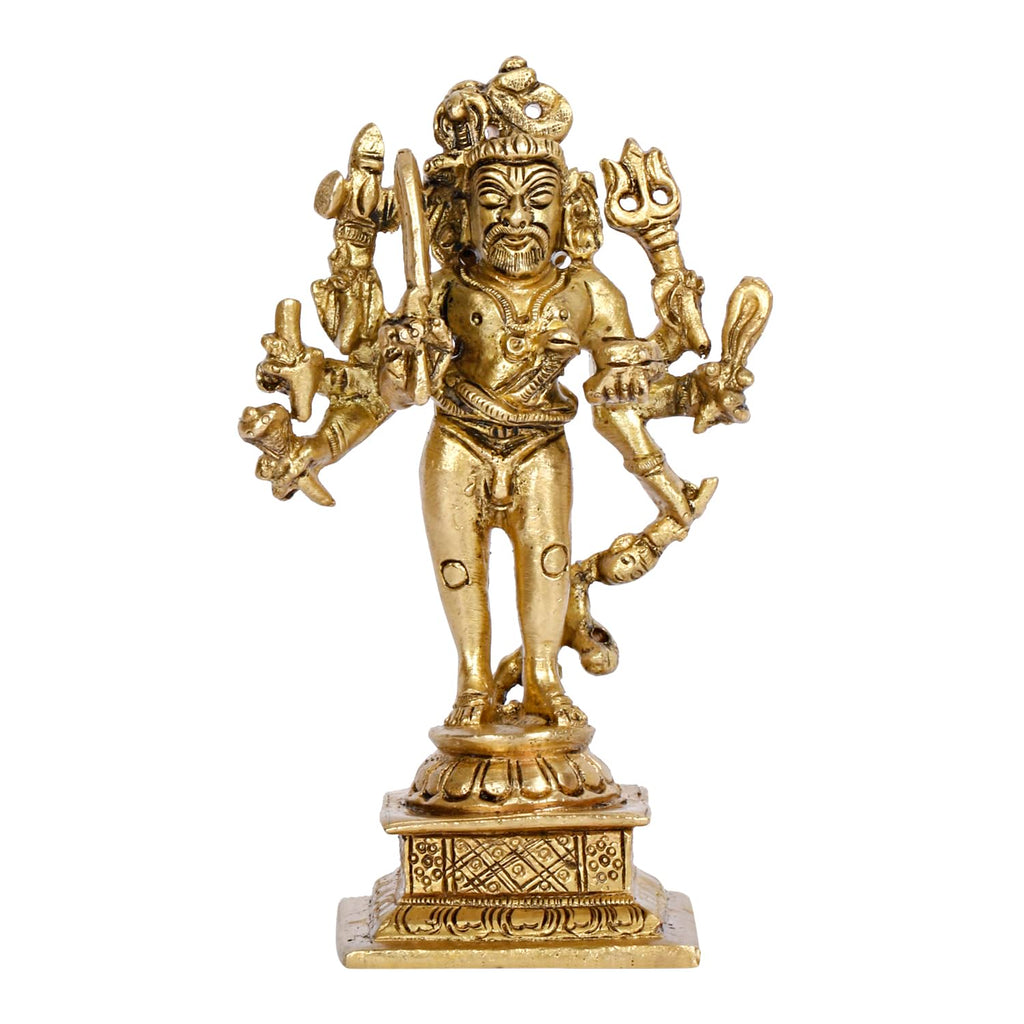 ARTVARKO Brass Idol Kaal Bhairav Murti Kalbhairav Bhairo Baba Kaala Bhairava Avatar of Lord Shiva Home Puja Temple Golden 5 Inch