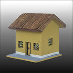 OM Mandala Creation Miniature Village Hut Model, Handcrafted Diorama with Thatched Roof, School Project Art and Craft Small Size 8cm X 8cm X 9cm