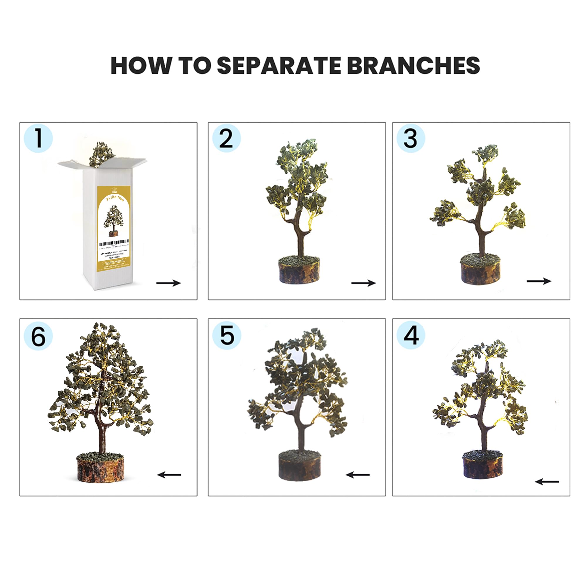 SOLAVA Pyrite Crystal Tree for Money - Money Stone Tree for Wealth, Confidence, Vastu Correction, Positive Energy, Reiki Healing and Good Luck- 300 Beads- 10-12 Inches