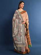 Pashmoda Women Safa Fine Wool Fabric Pashmina Kalamkari Embroidered Shawl, Stole and Wrap, Sustainable and Natural Fabric, Heritage Kashmiri Pashmina(Size 45x90)