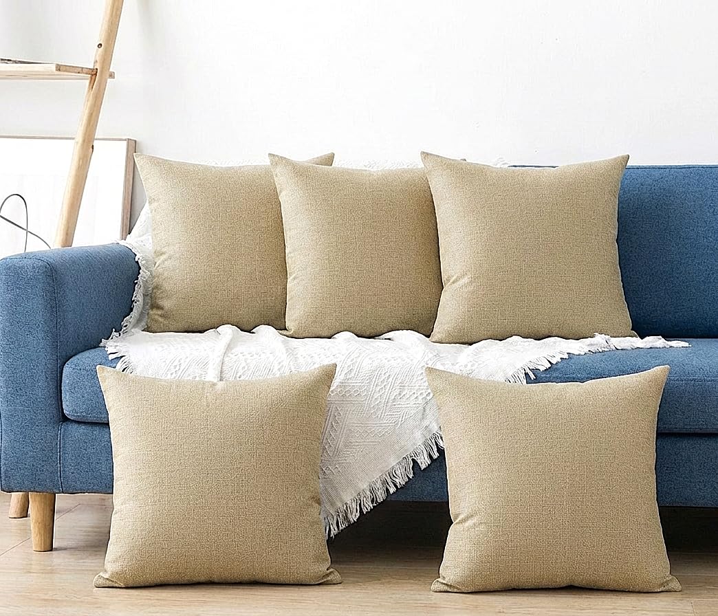 Khooti Jute Cushion Cover | 12x12 | Natural Linen | Set of 5 | Throw Pillow Cover for Couches, Chairs, Sofas, Beds, Coffee Tables, Living Rooms, Bedrooms, Modern Boho Design