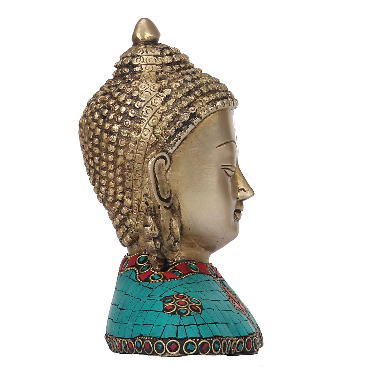 SVARUP Brass Lord Buddha Bust Idol Meditating Gautam Buddh Head Tibetan Buddhist Showpiece Decor 7 Inch Multicolor