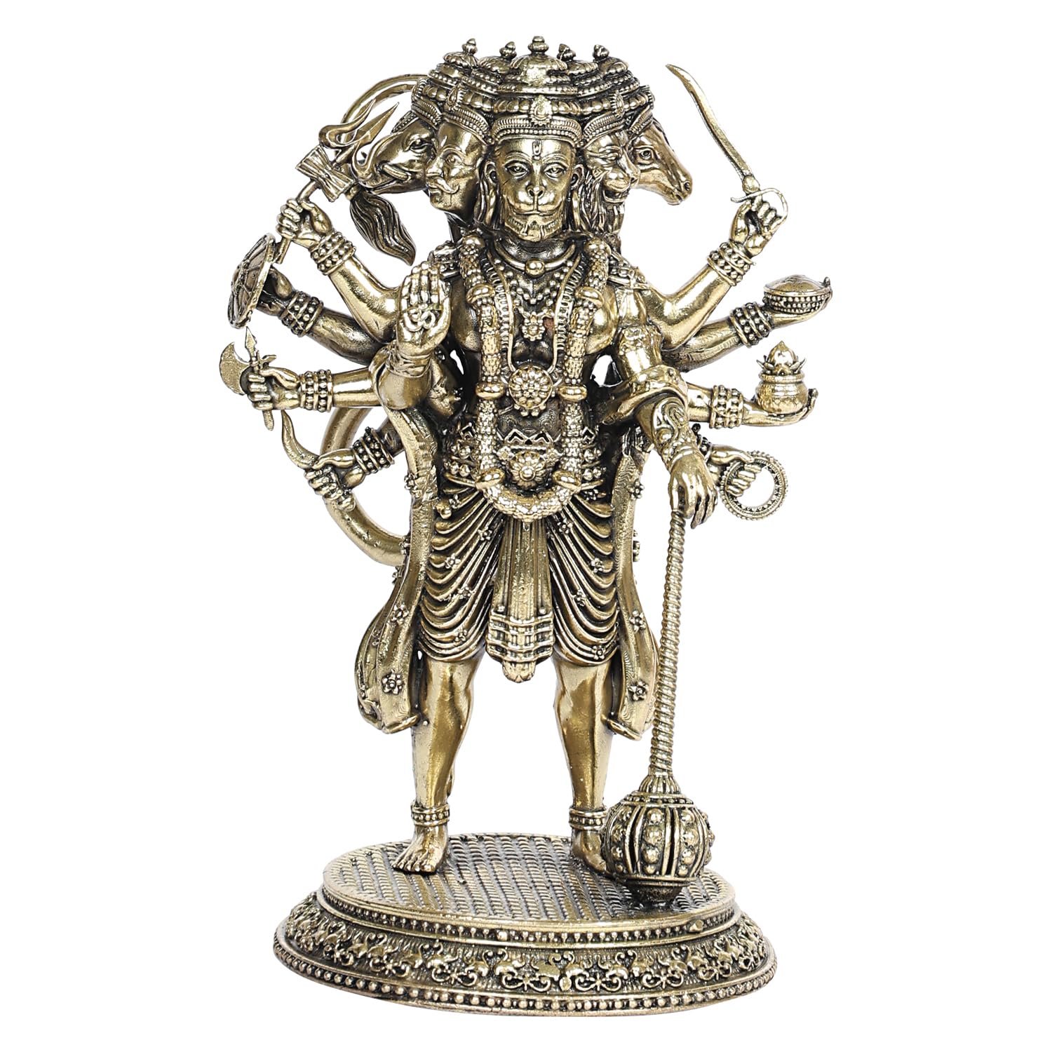 SVARUP Brass Standing Panchmukhi Hanuman Ji Murti Lord Meditation Balaji Bajrangbali Bahubali Sankat Mochan Bhagwan Idol Height 6.25 Inches