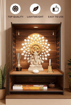 Bien Verrerie Premium Wooden Temple for Pooja, with Built-in LED Light, Decorative Jali Sides, Storage Shelf, 29.2 x 24.1 x 39.4 cm, Wooden Pooja Temple for Home, Office and Shop