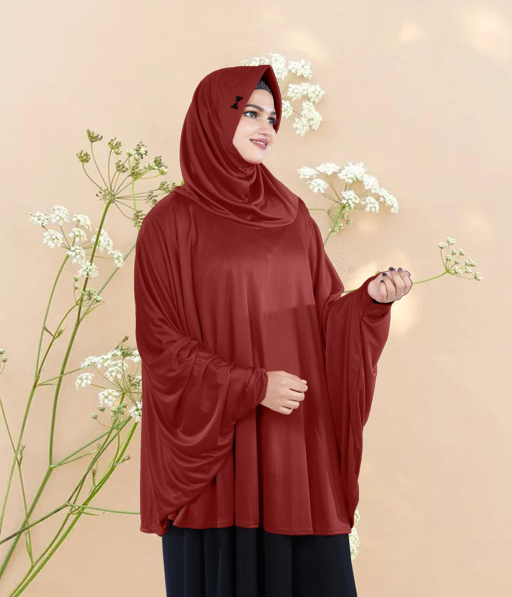 Mehar Hijab's Modest Women's Stylish Instant Sleeve Hijab Solid Polycotton Feel Good Fabric HANANA Sleeve Hijab Free Size (Dark Maroon)