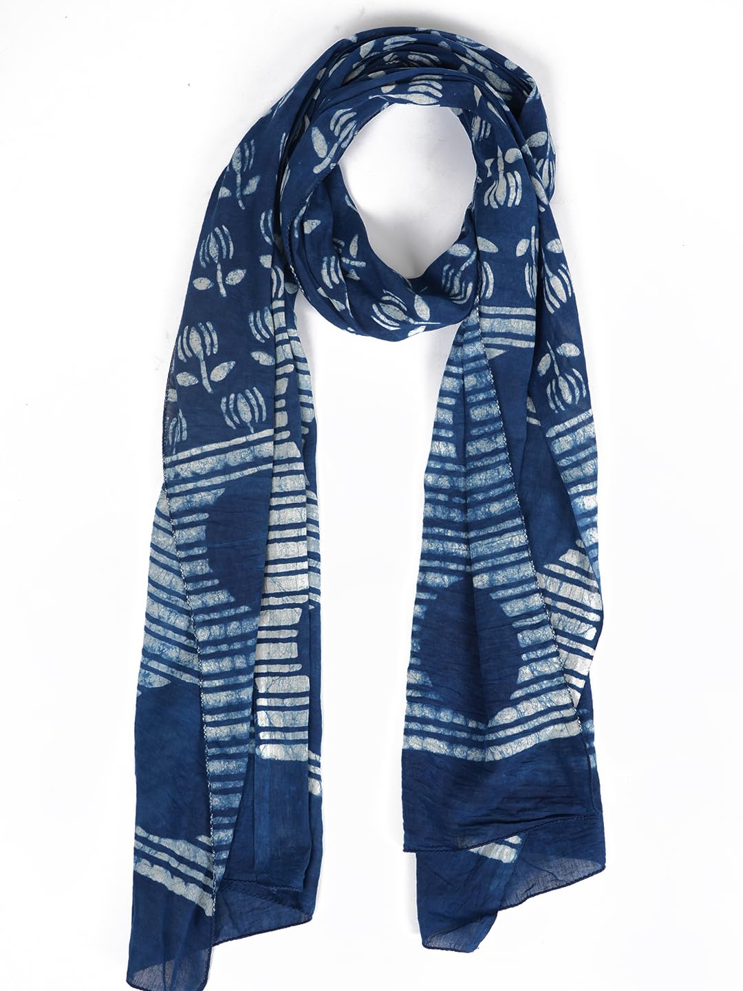 RAI SAHAB Printed Cotton Scarf for Women, Lightweight Soft Scarves Stoles for Summer & Winter(ST-40FLWRBLUE)