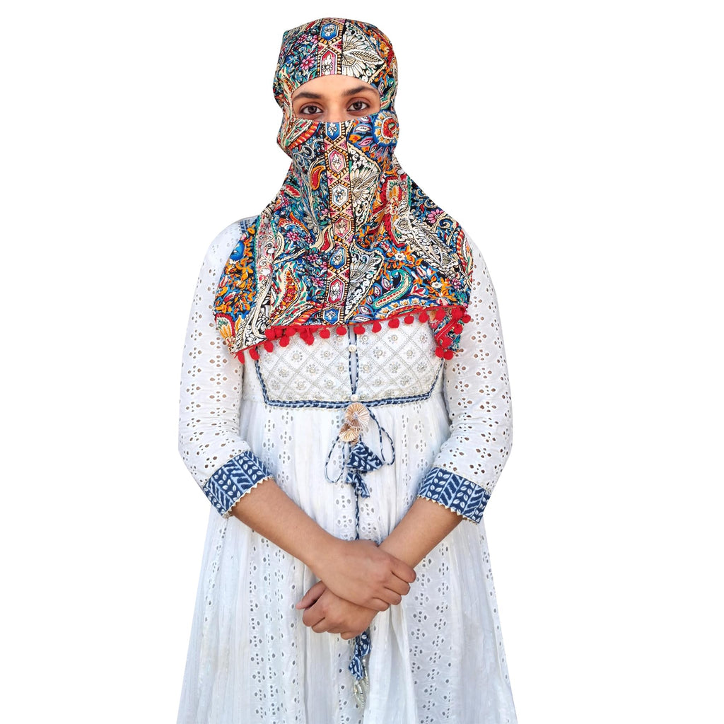 Switchon Scarf Hijab Rayon Printed fancy scarf for women Size Adjustable -Hook loop tape (Multi_Red)