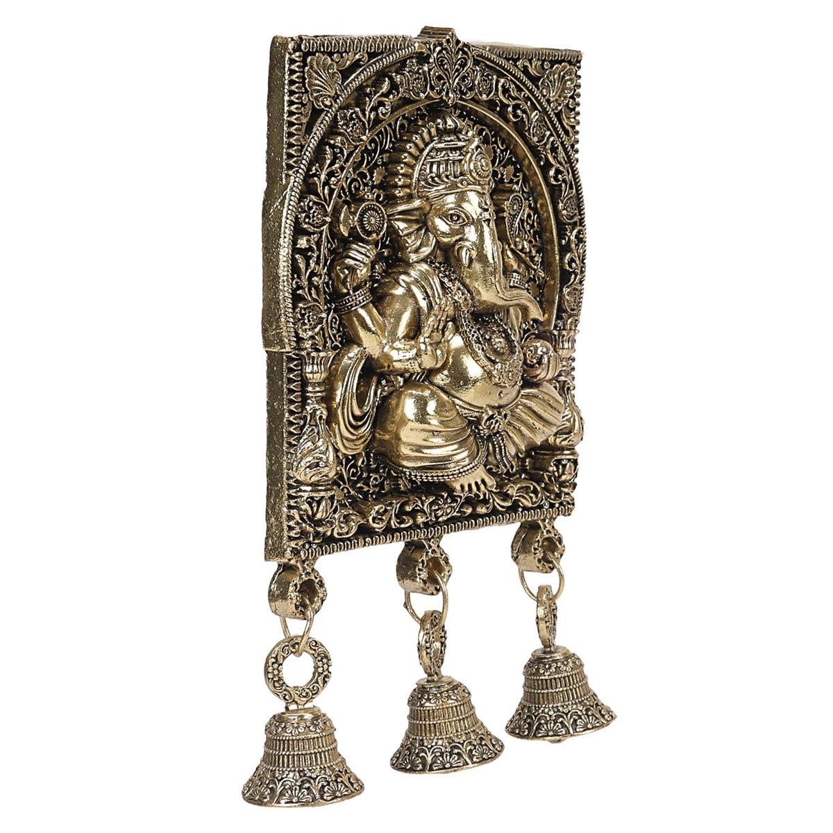 ARTVARKO Brass Ganesh Ganesha Wall Hanging Idol with Bells for Puja Gifting Entrance Home Decor 7 Inch