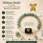 A&S Ventures Mithun Rashi Zodiac Bracelet | Green Aventurine & Milky Quartz Natural Stone Handband | Gemini Horoscope Bracelet Handmade Gemstone Jewelry for Daily Wear