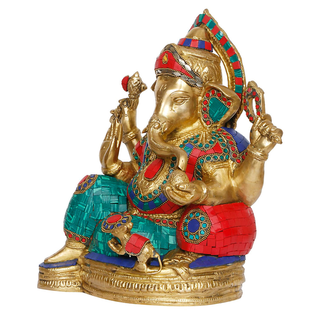 ARTVARKO Brass Mangalkari Ganesha Ganesh Murti Sitting in Blessing Ganpati Metal Statue for Home Office Living Room Entrance Decor Diwali 12 Inches